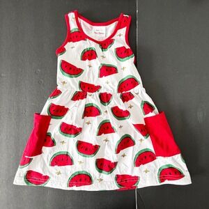 Hanna Andersson Girls Dress Size 4 100 Cotton Watermelon Bee Sundress *read‎